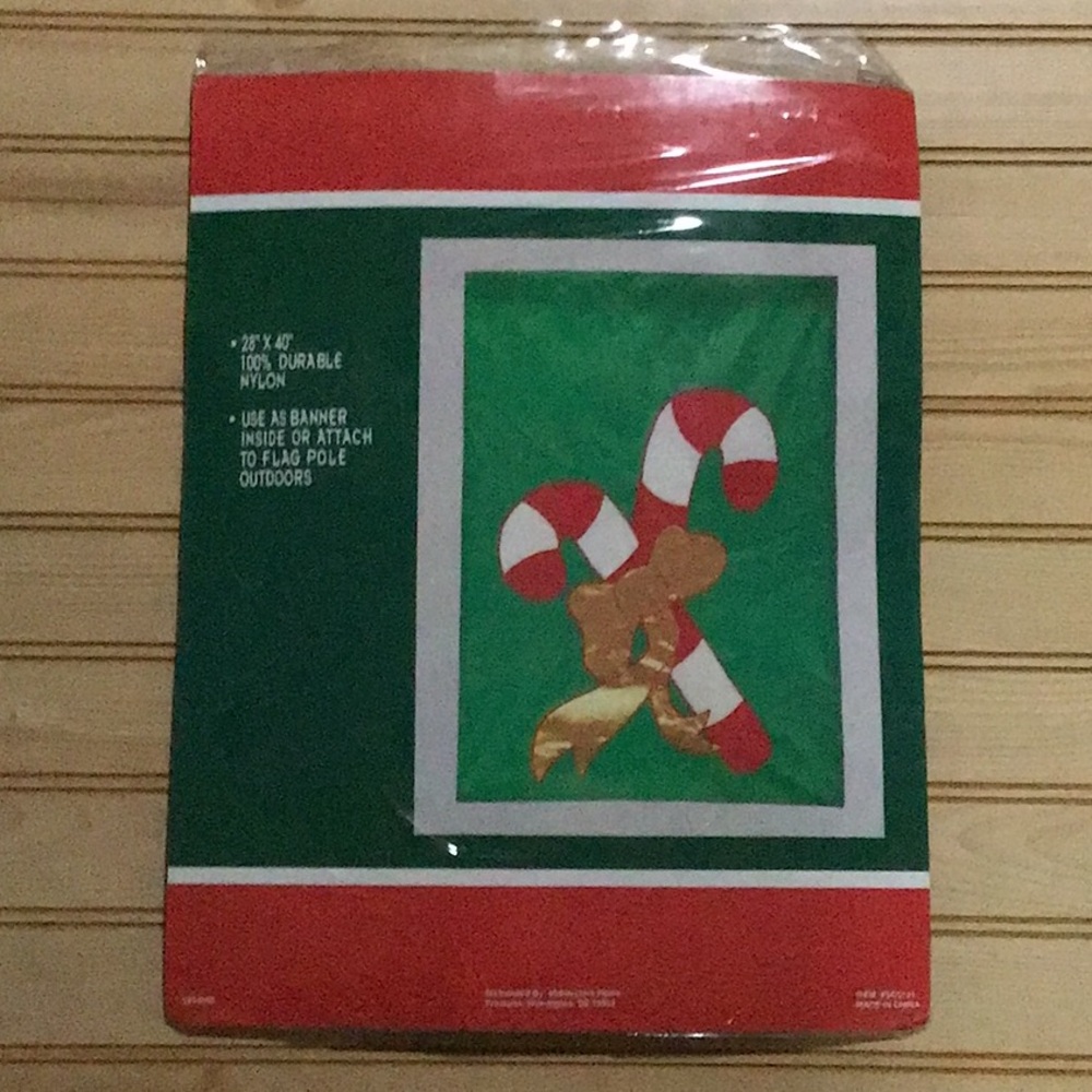 Festive Red & White Stripe Candy Cane Gold Bow Holiday Banner House Flag 28”x40”